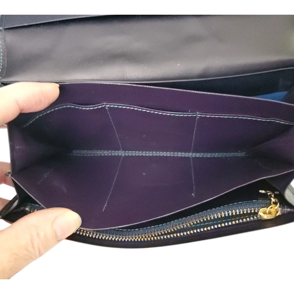 Yves Saint Laurent 80's Style Y2K Blue and Green Colorblock Patchwork Wallet - Picture 13 of 14